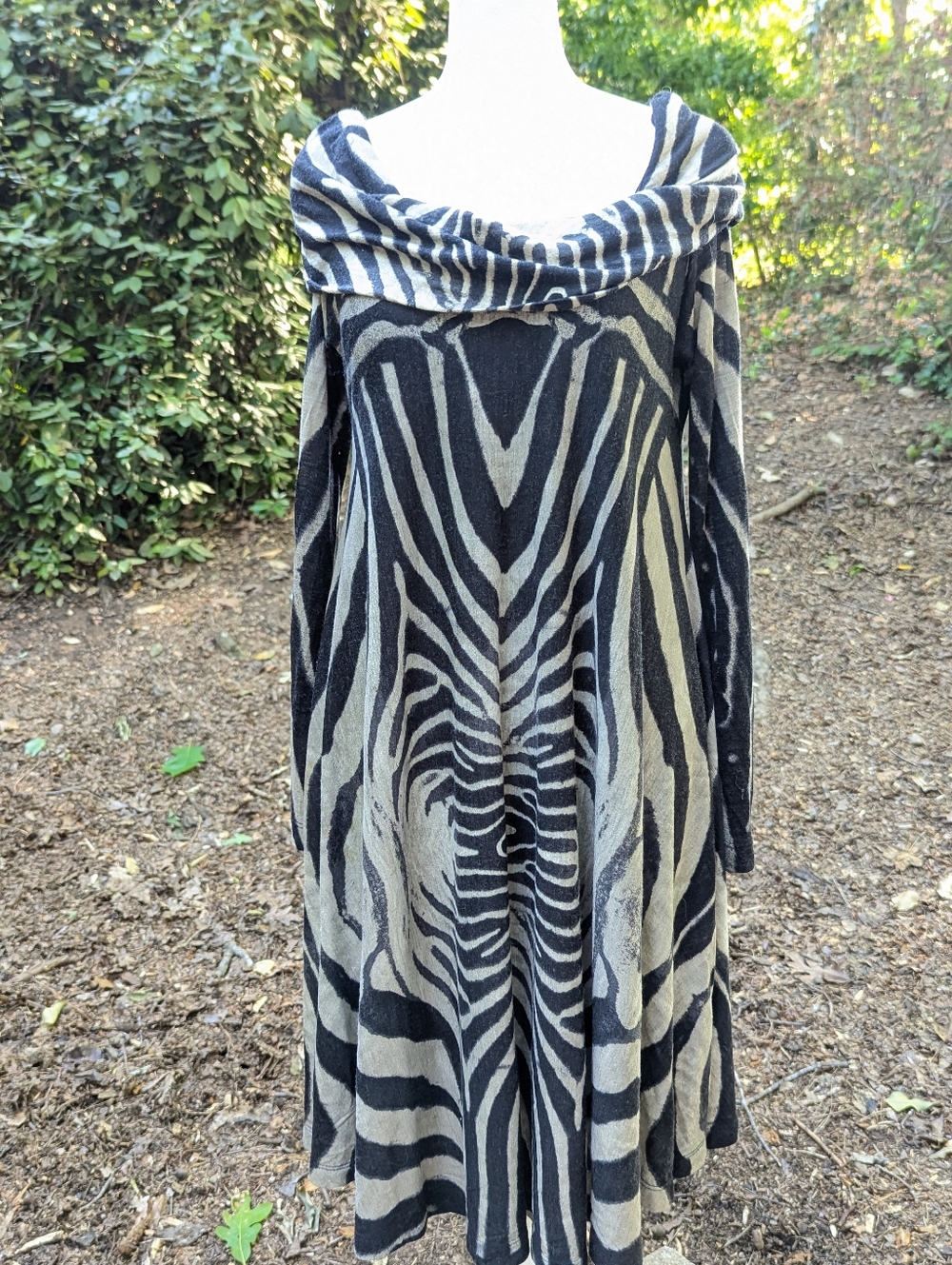 Plein Sud Jeanius Wool Blend Zebra Print Drape Neck Tunic Mini Dress Size IT 44